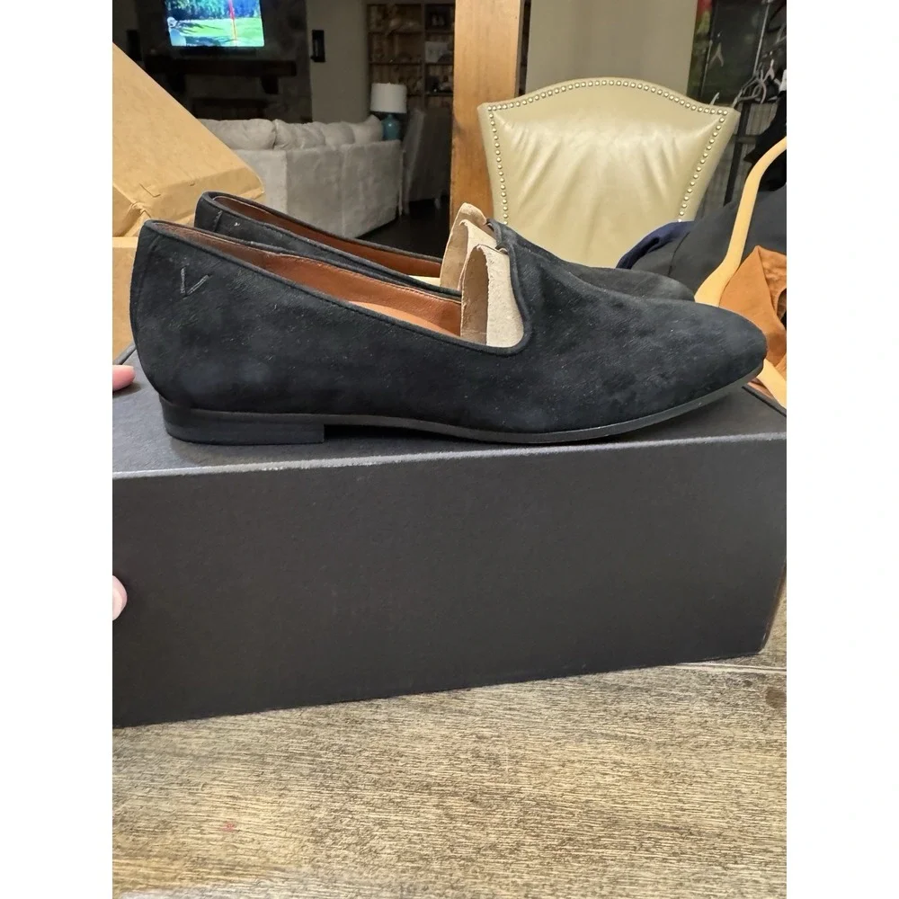 Vionic Willa‎ Women Slip-on Flat Black Velvet Suede Shoes Size 6 Ballet Loafer